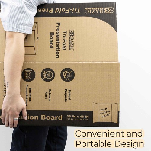 BAZIC Products Trifold Presentation Board 36" X 48" Black, Tri-Fold Corrugated Poster Boards, Cardboard for Display Boards Science Fair Art Project, 2-Pack