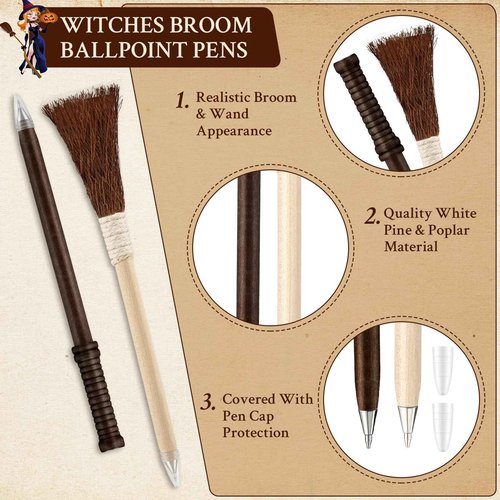 Seajan 30 Pcs Wand Ballpoint Pens and 30 Pcs Witch Broom Ballpoint Pens Wizard Party Favors for Teen Kids Birthday Gifts School Classroom Prizes Goodie Bag Fillers