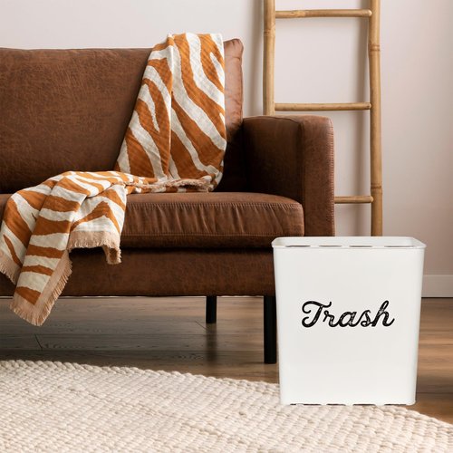 AuldHome Design White Enamel Trash Can, Rustic Farmhouse Wastebasket for Bathroom, Bedroom, or Office