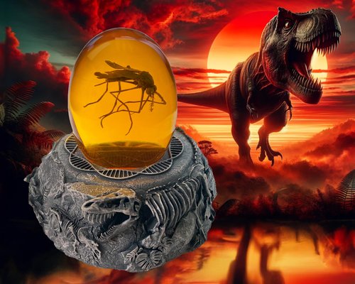 VEOJEIN Mosquito in Amber and Jurassic Base | Dinosaur Fossil Decor and Collectable Gift | Skeletin Figurines | Dinosaur DNA Replica Prehistoric World | Collectable Prop | Paper Weight