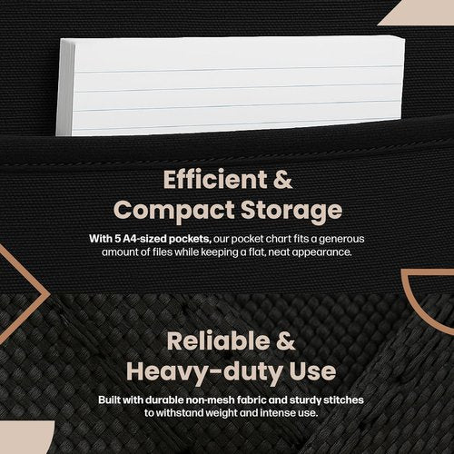 Hippo Creation Heavy Duty Storage Pocket Chart - 5 Pocket Organizer with Over-Door Hangers | Black