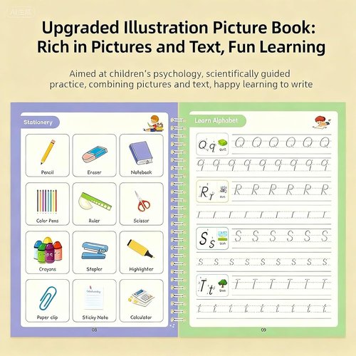 Magic Grooved Writing Practice | Reusable Handwriting Workbooks for Kids 3-8 | Large 10.3" x 7.2" (4 Books + Pens)