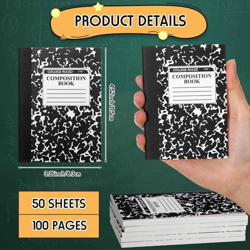 Resurhang 100 Pcs Mini Composition Notebook Bulk 100 Pages/50 Sheets Cute Pocket Composition Note Pad Small Marble Journal Notebooks College Ruled for Student Classroom Office Supplies(Black)