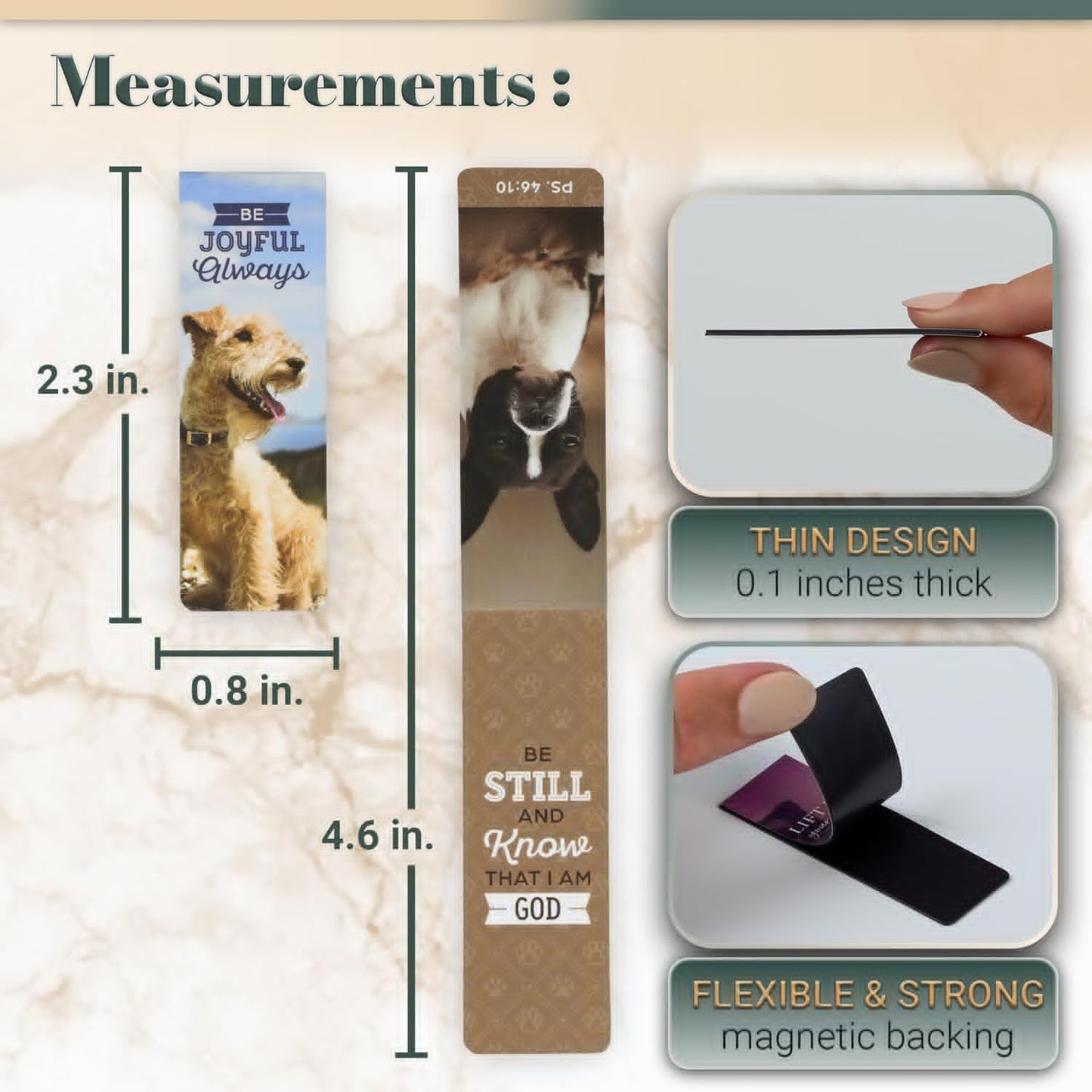 Christian Art Gifts Inspirational Scripture Bookmark Set - Colorful Magnetic Page Markers for All Ages | 6-Piece Set with Encouraging Bible Verses and Cute Happy Dogs