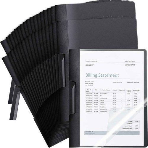 Maitys 50 Pack Clear Report Covers with Clip 11.4 x 9 Inch Presentation Folders Transparent Front Portfolio Folders for Letter Size(Black)