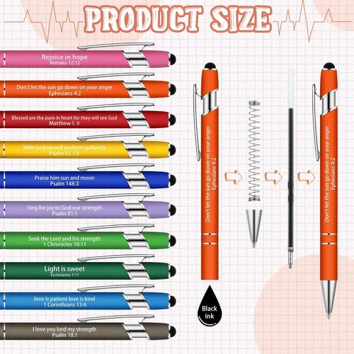 Geosar 90 Pcs Christian Gift Bulk Religious Pen Bible Verse Metal Pen Inspirational Church Scripture Gift for Women Men Nurse Teacher Student, Black Ink(Vivid Colors)