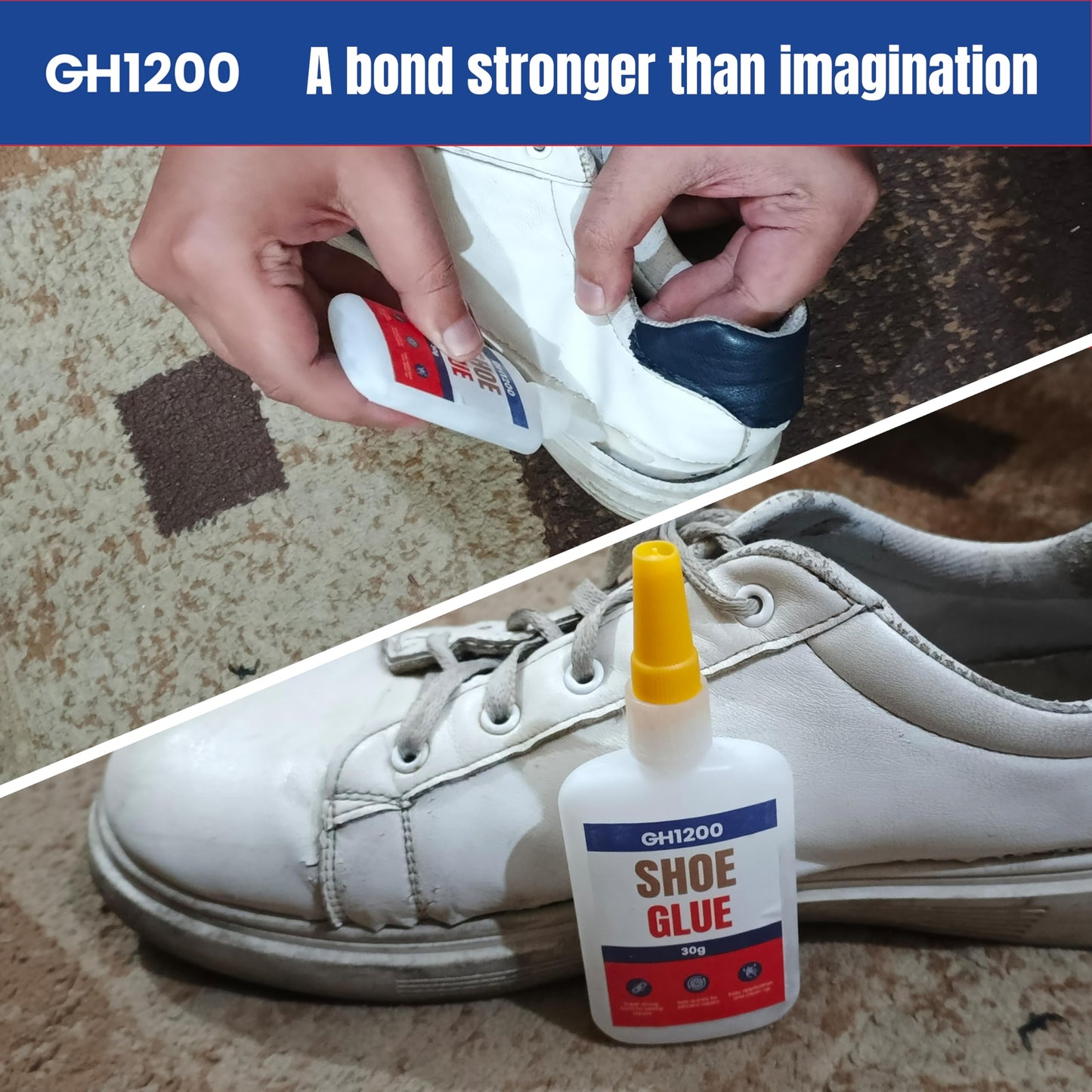 GH1200 30gx2 Pack Shoe Glue Heavy Duty, Clear Drying & Strong Shoe Glue Sole Repair, Non Stiff Repairs, Pegamento para Zapatos, Fixes Sneakers, High Heels, Crocs & More, can Bear Extreme Conditions
