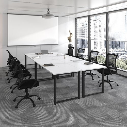Bonzy Home 12FT Conference Table, Modern Large Meeting Table Office Desks for 16 Person, Long Rectangle Table with Sturdy Metal Frame, 4 PCS, 142" D x 64" W x 30" H, White