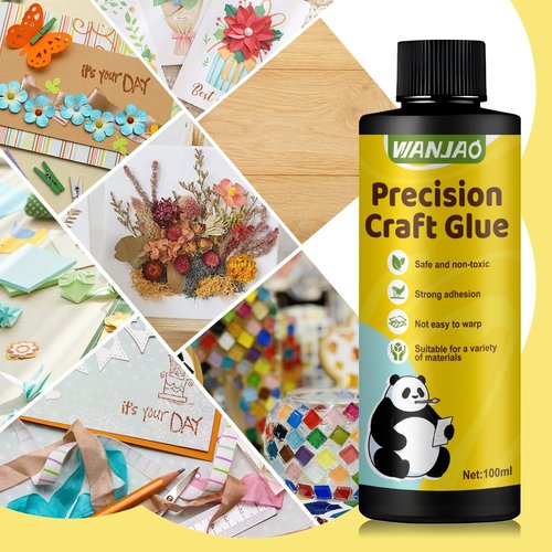 WANJAO Precision Craft Glue, Scrapbook Glue Wall Paper Adhesive Scrapbook Supplies with Tip Kit Dries Clear Strong Adhesion Not Easy to Warp for Paper Crafting Scrapbooking Card Making