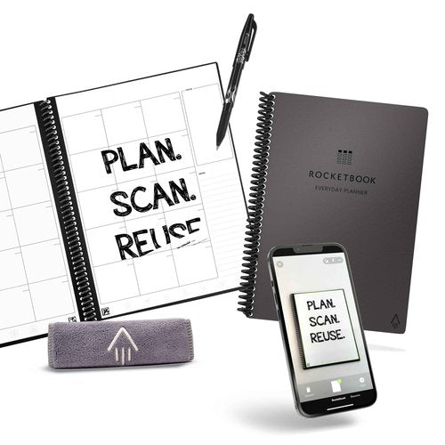 Rocketbook Everyday Planner Smart Reusable Pages, Executive Size 6x8.8, Gray – Erasable & App-Connected, Undated Weekly, Monthly & Annual Templates, Perfect for Productivity, Goals & Scheduling