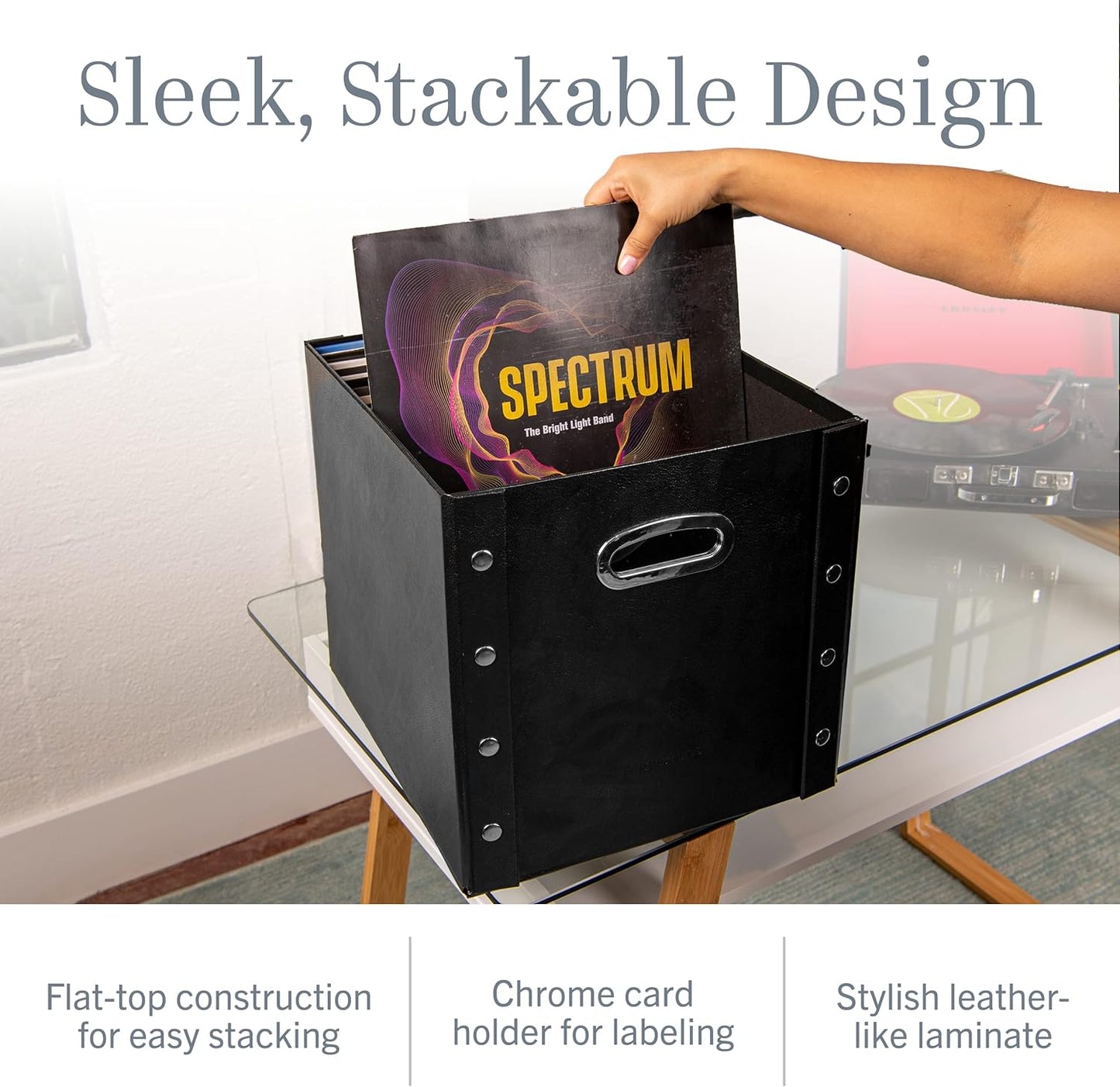 Vinyl Record Storage Box - 12-Inch Capacity | Holds Up to 75 Albums - Black