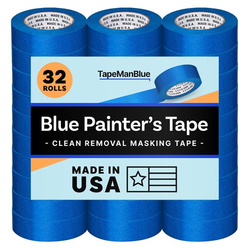 Blue Painters Tape 1.5 inch x 60 Yards - Case of 32 Rolls, Made in America, Clean Removal, UV-Resistant Blue Painters Masking Tape in Bulk (1.5" x 180')