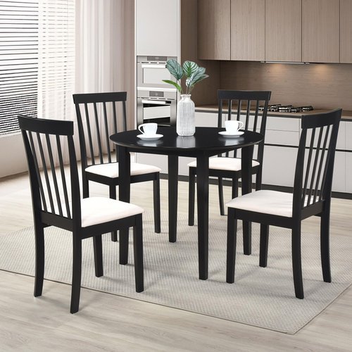 Kings Brand Furniture – 5 Piece Modern Round Wood Dining Set - Dining Room, Kitchen, Dinette Table & 4 Upholstered Chairs (Black)