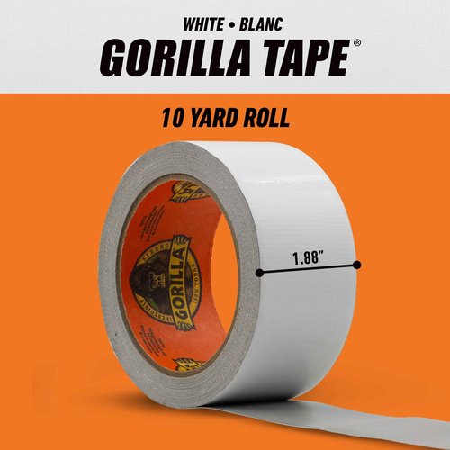 Gorilla Tape, White Duct Tape, 1.88" x 10 yd, White, (Pack of 6)