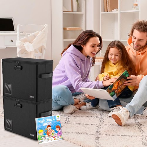 ELOBOON 5200 Fireproof Book Storage for 150-175 Comics, Water-Resistant & Moistureproof Stackable Box With Label Window and Lock, Sturdy Short Case With Fire Zipper, Black