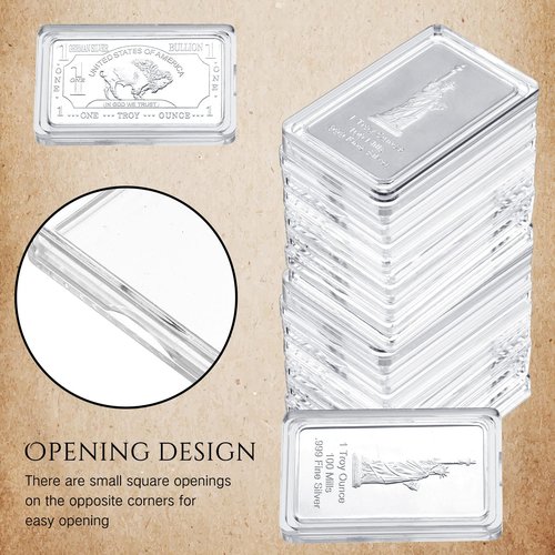 Batiyeer 50 Pcs Silver Bar Case Holder Clear 1oz Storage Acrylic Bullion Holders and Plastic Organizer Box for 1 oz Silver Bar