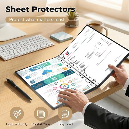 Pauuooa Clear Sheet Protectors - 120 Pack Plastic Page Sleeves for 3 Ring Binders | 8.5 x 11 Inch