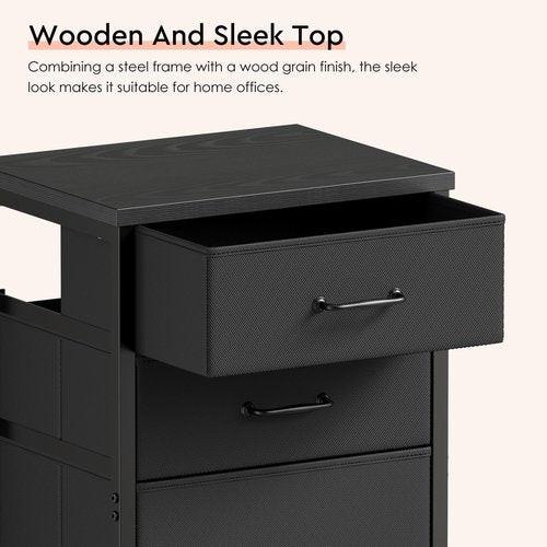 Maihail 3 Drawer Mobile File Cabinet with Wheels Fabric Vertical Filing Cabinet fits A4 or Letter Size for Home Office,Black