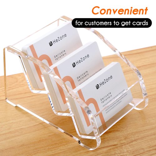 HeZone Acrylic Business Card Holder Display for Women and Men 3 slots 3 Tier ,Clear Cards Stand for Desk -Slots That Tilt Back to Prevent Business cards from(3 Slot-H)