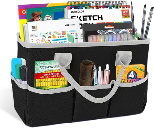 Godery Desktop Tote Organizer - Versatile Teacher Helper Bag for Arts, Books & Stationery | Black-Gray