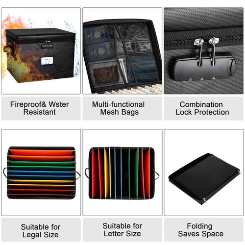 File Box Fireproof Document Box with Lock, Document Safe File Storage Organizer Boxes for Next of Kin Estate Planing Organizer End of Life Planner (Box, Black)