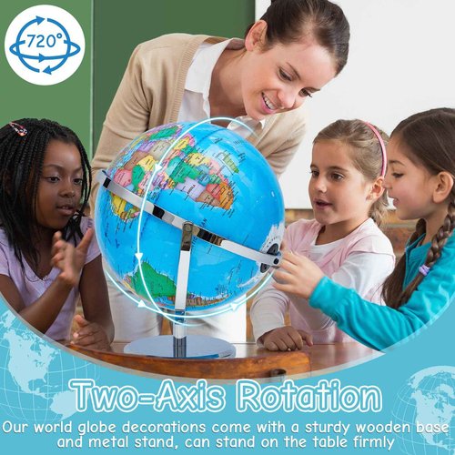 Amylove 13'' Illuminated World Globe for Adults 720°/360° Rotation Rewritable Light Up Globe with Stand World Map for Interactive Learning Light with Base Lamp LED Decor(Metal,Practical)