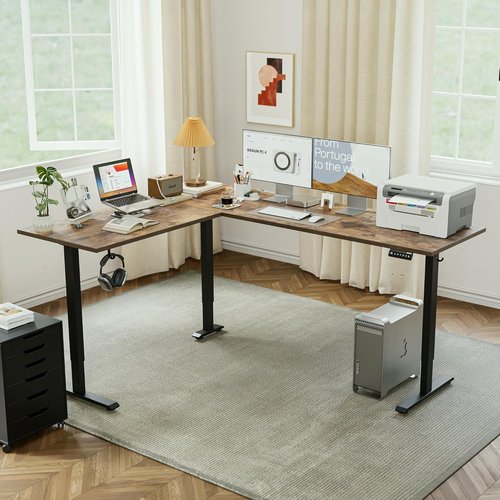 Agilestic L-Shaped Standing Desk - Adjustable Electric Height | Rustic Brown, 75x61 Inch