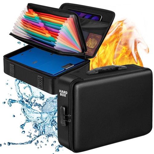 Fireproof Document Box with Lock, Durable Hard Case File Organizer Fire Safe Box, Hard-Shell Design Waterproof Fireproof Safe Important Document Organizer Safe File Box For Home Documents