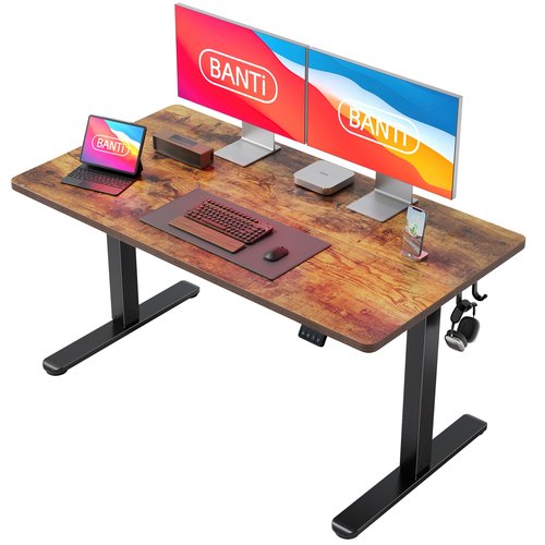 BANTI 55'' Standing Desk, Electric Stand up Height Adjustable Home Office Table, Sit Stand Desk with Splice Board, Rustic Brown