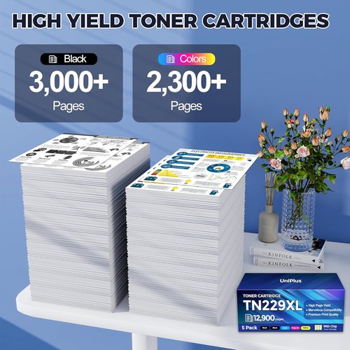 Brother TN229XL Toner Cartridges - 5 Pack for High-Volume Printing (12,900 Pages) | Compatible with HL-L3280CDW & MFC-L3780CDW