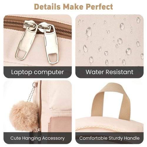KROSIAS School Backpack for Girls Teens, Cute Aesthetic College Backpacks Large 17.3 Inch Laptop Bag Preppy Bookbag for Women Students Travel (Khaki Beige)