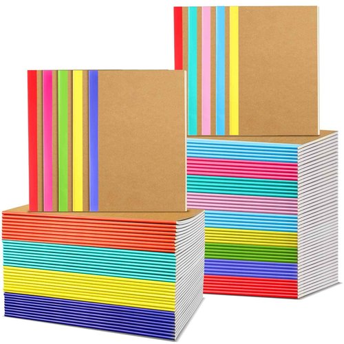 Handepo 100 Pack Composition Notebooks A5/A6 Ruled Lined Composition Kraft Notebooks Bulk Soft Cover Journals Travel Diary Memo for Students Classroom Office Supplies(A6,Colourful)