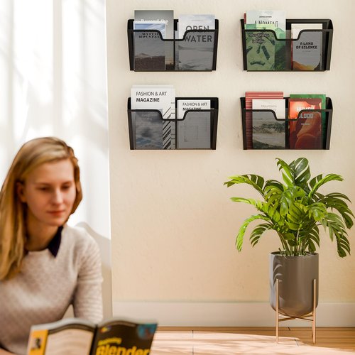 Simple Trending 4 Pack Wall File Organizer, Mesh Vertical Mounted File Folder Binder Holder, Hanging Basket Mail Organizer for Office, Home and School, Black