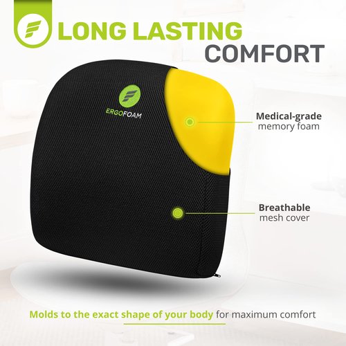 ErgoFoam Adjustable Foot Rest (Teardrop, Velvet, Black) and Lumbar Support Pillow Bundle