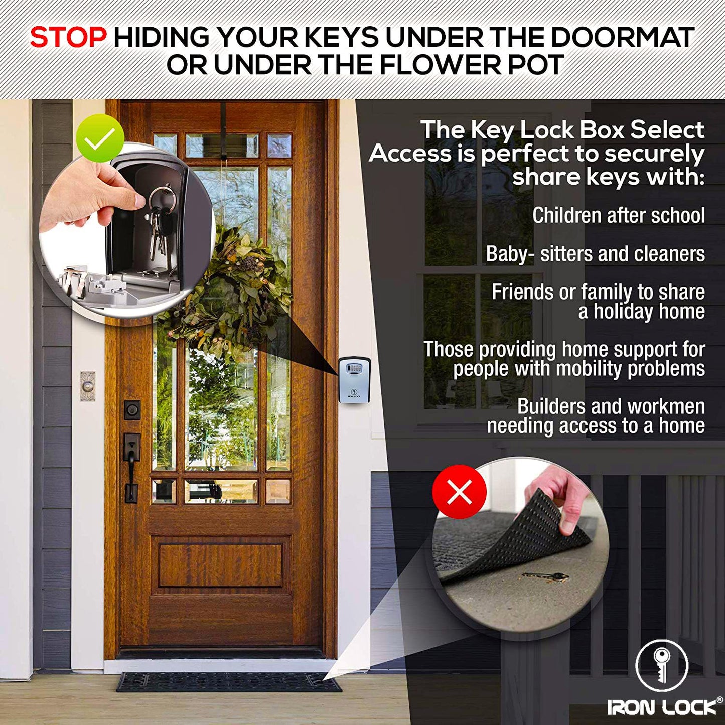 Iron Lock® XXL Wall Mount Key Lock Box with Code, Outdoor (Grey)