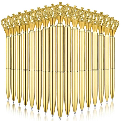 WAYTOSUC 24PCS Ballpoint Pens Set Bling Wedding Anniversary Crystal Metal Ballpoint Pens Fancy Pens Birthday Bridal Shower Return Gifts for Women Girls School Office Supplies (Gold Crown Pen,24)