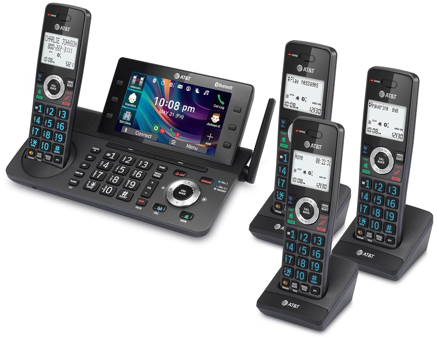 AT&T Cordless Home & Business Phone - 4-Handset DECT 6.0 with Answering Machine & Bluetooth | 5" Color Display