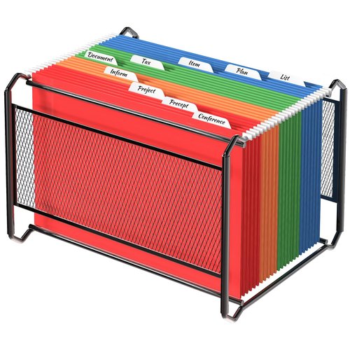 FUCDTEFC Hanging File Organizer, Mesh File Folder Organizer, Steel Letter Size Hanging File Folder Frames Filing Box for Desk Storage, Desktop File Organizer for Office, Home, School