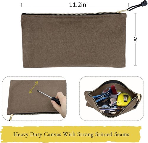 Heavy Duty Canvas Tool Bag Organizer - 7 Pack Zipper Utility Pouches for Tools & Crafts (12.5″ x 7″)