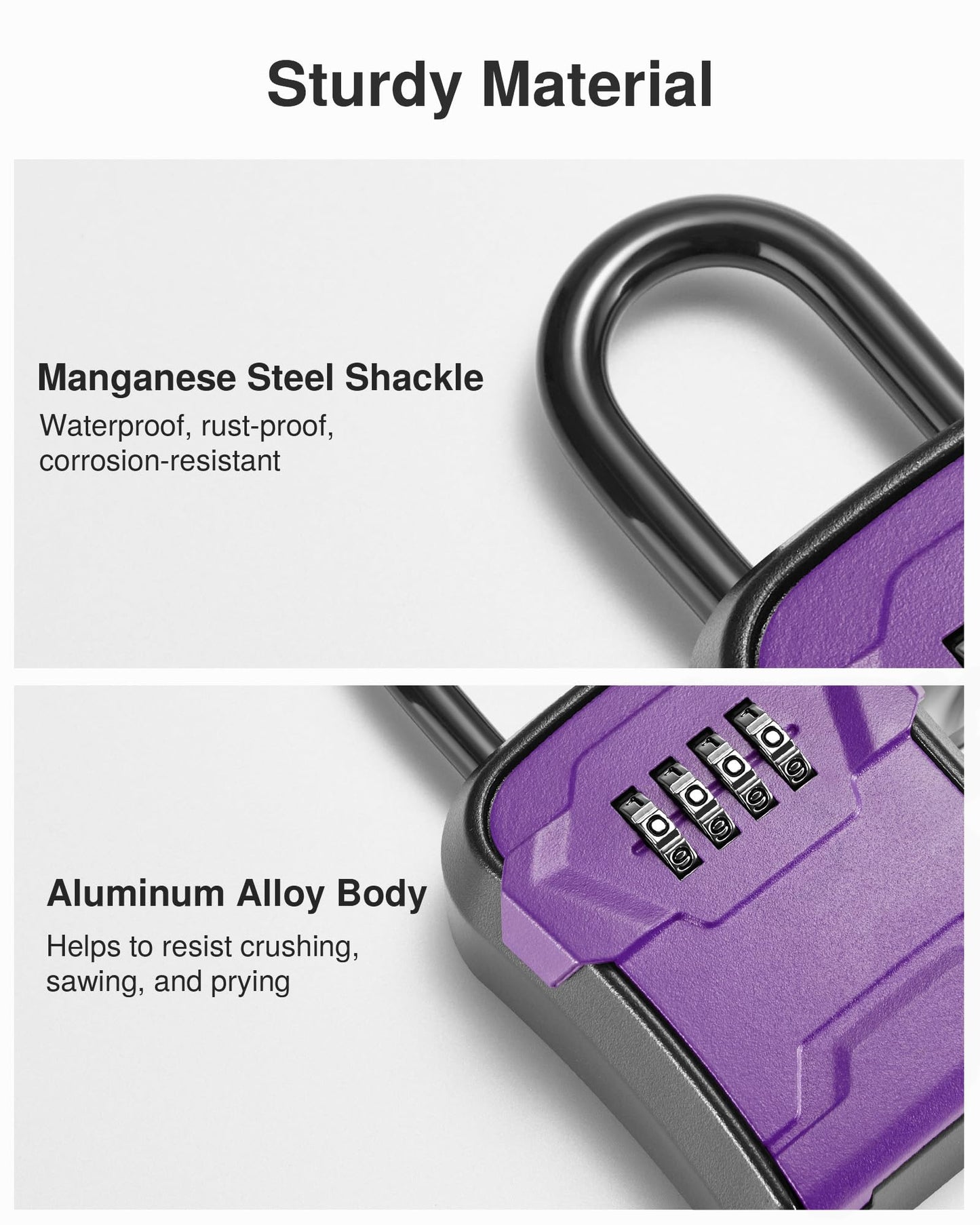 Puroma Lock Box, Key Lock Box Wall Mount & Portable Combination Lockbox with Resettable Code, Security Lockbox for Outside House Keys, Apartment Realtors Spare Keys Storage (1 Pack, Purple)