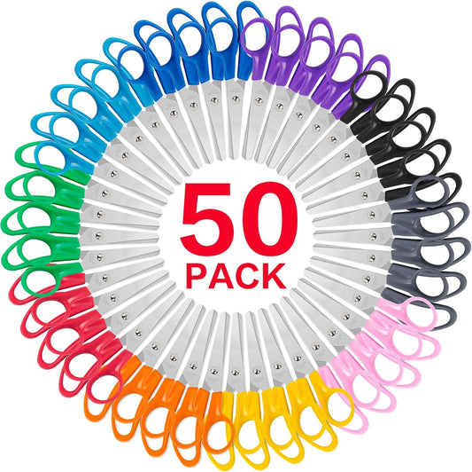 Toidgy 50 Pack Kids Scissors - 5 Inch Blunt Tip Safety Scissors for School & Crafts