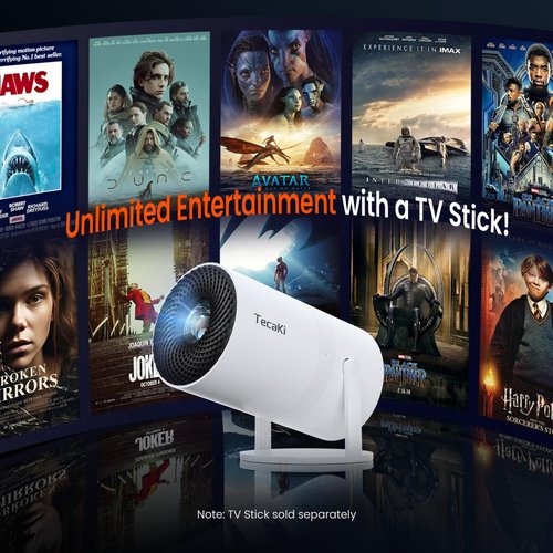 [Two-Way Bluetooth 5.2] Mini Portable Projector 1080P HD Multi-Angle Projection, Tecaki Smart Projector with 180°Rotatable Mount Auto Keystone Correction Long Lens Life (White2)
