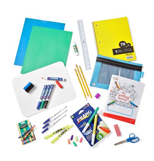hand2mind School Supply Kit Deluxe, Back to School Supplies for The Classroom or Home, Classroom Essentials, Spiral Notebook, Pencil Pouch, Pens, Rulers, Dry Erase Board, Crayons, Dry Erase Eraser