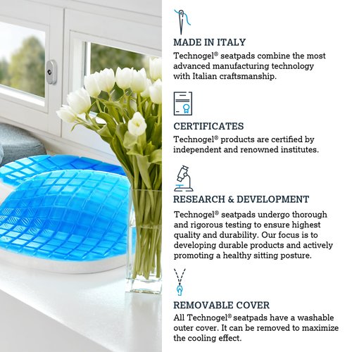 Technogel Cooling Seat Cushion – Gel Cushion for Office Chair, Car Seat, Airplane – Sciatica, Hip & Coccyx Pain Relief for Long Sitting – Ideal for Office Workers, Car Drivers, Gamers & Wheelchairs