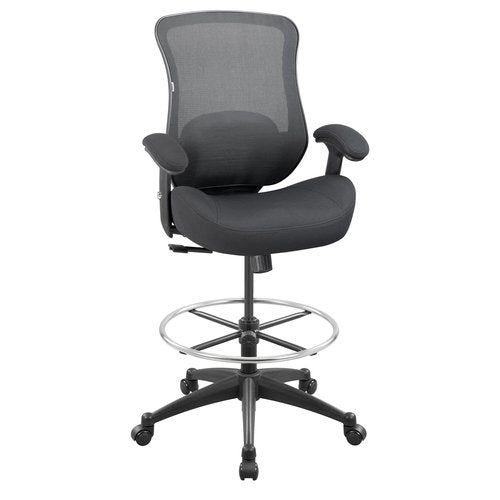 LONGBOSS Drafting Chair Mesh Computer Tall Office Chair, Standing Desk Stool with Lumbar Support Pillow, Height Adjustable Armrest and Adjustable Foot Ring (LBS-2810D, Black)