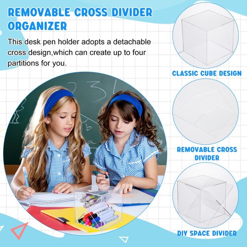 Kosiz 6 Pcs Back to School Stackable Pen Organizer 5.12 Inch Marker Pen Clear Holder Stackable Cube Organizer Removable Divider Acrylic Holder for Office Desk Desktop Storage