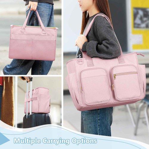 Prokva Work Tote Bag with File Organizer Box, Office Documents Storage Bag Fits for Legal Size Hanging Files Folders, Pink (Patent Design)