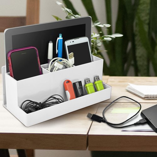 Acrimet Desktop Organizer - Multi Organizer Caddy Holder for Office, Home and School use (Plastic) (White Color)