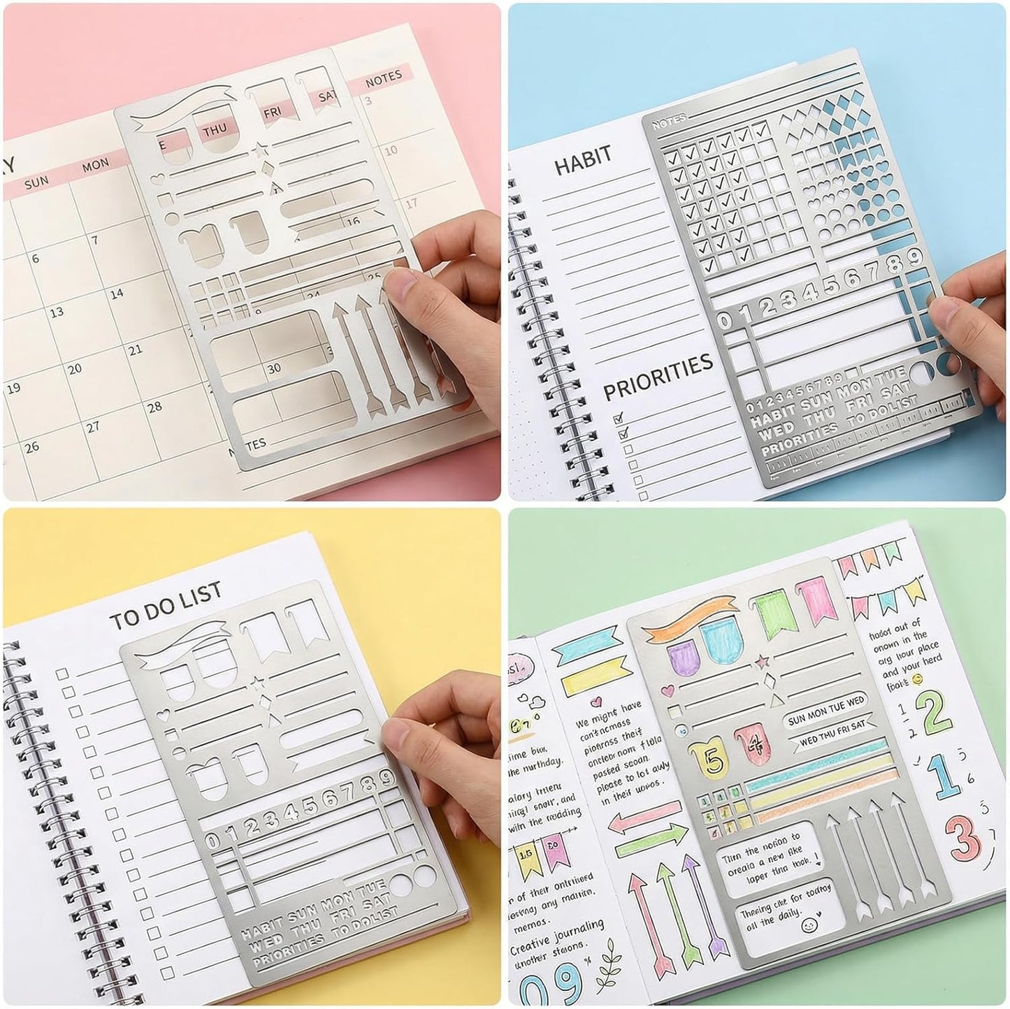 Skiennix Metal Journal Stencils - Reusable Stainless Steel for Creative Journaling | 2 Pack