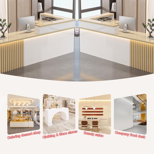 Office Reception Desk with Counter - Sturdy Front Desk Reception Counter with Lockable Drawer & Light Strip Checkout Counter - Easy to Put Together & Quick (A - Left, L 63in/160cm)